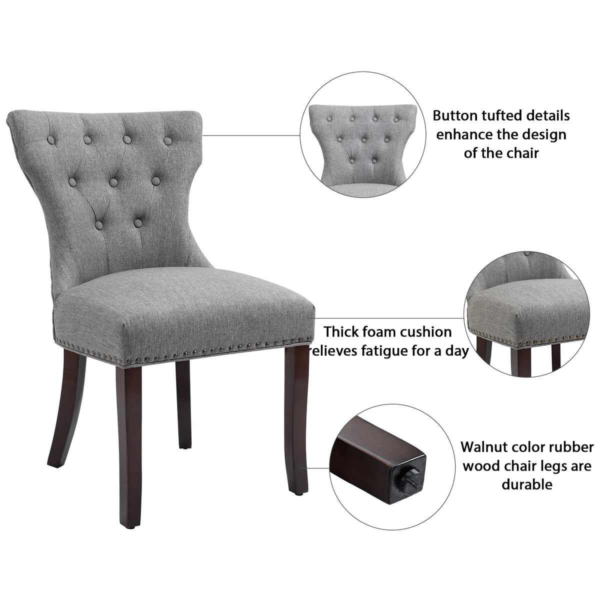 Gray Tufted Fabric Upholstered Wooden Dining Chair, Set of 2 A792
