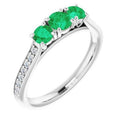 Three Stone Style Diamond Emerald Engagement Ring, Size 6.5 T98283