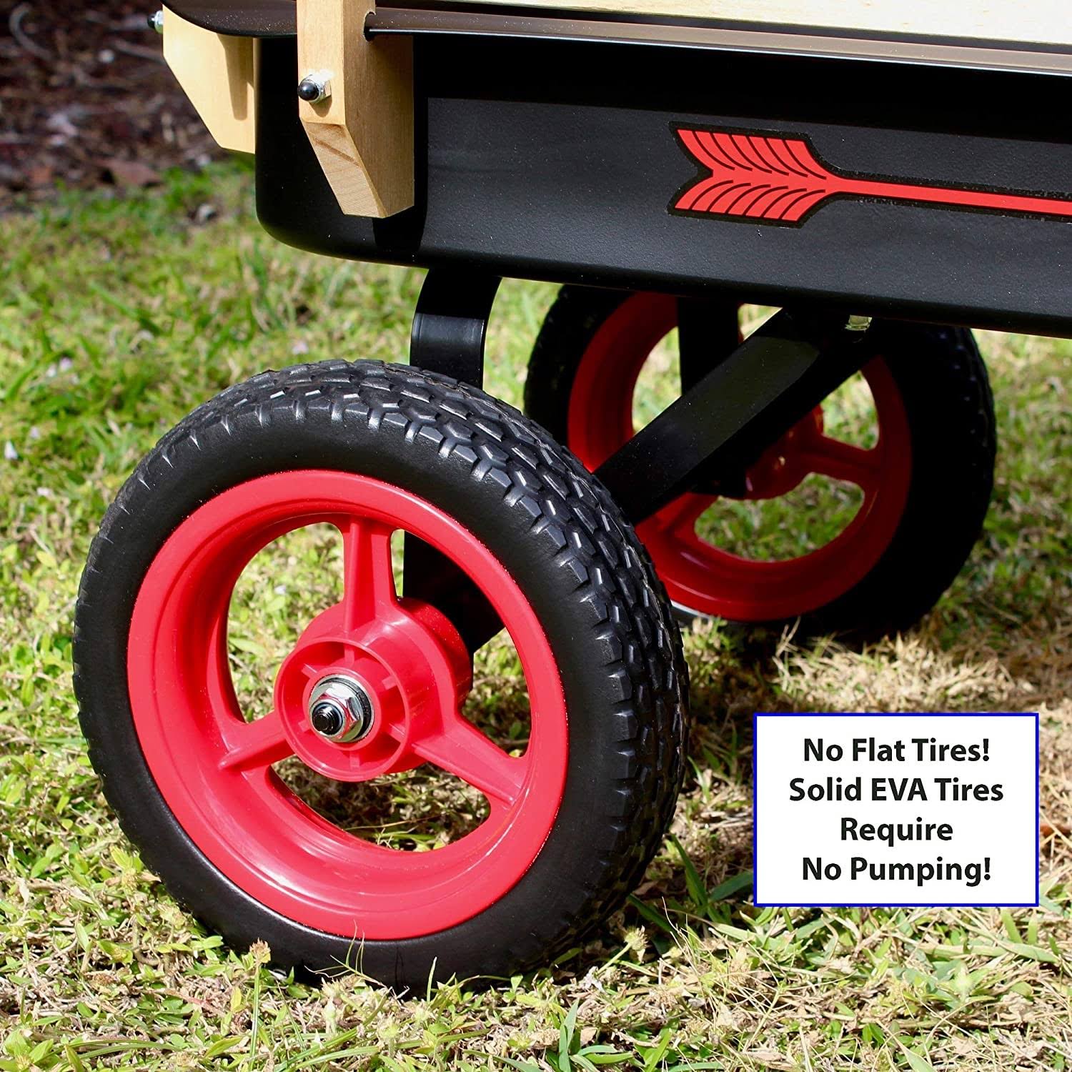 Black and Red Wood and Steel Wagon with Handle F8323