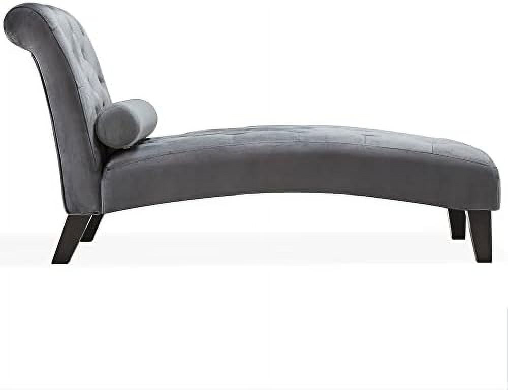 Beige Upholstered Chaise Lounge Sofa with Button Tufted Back and Hardwood Legs O170048