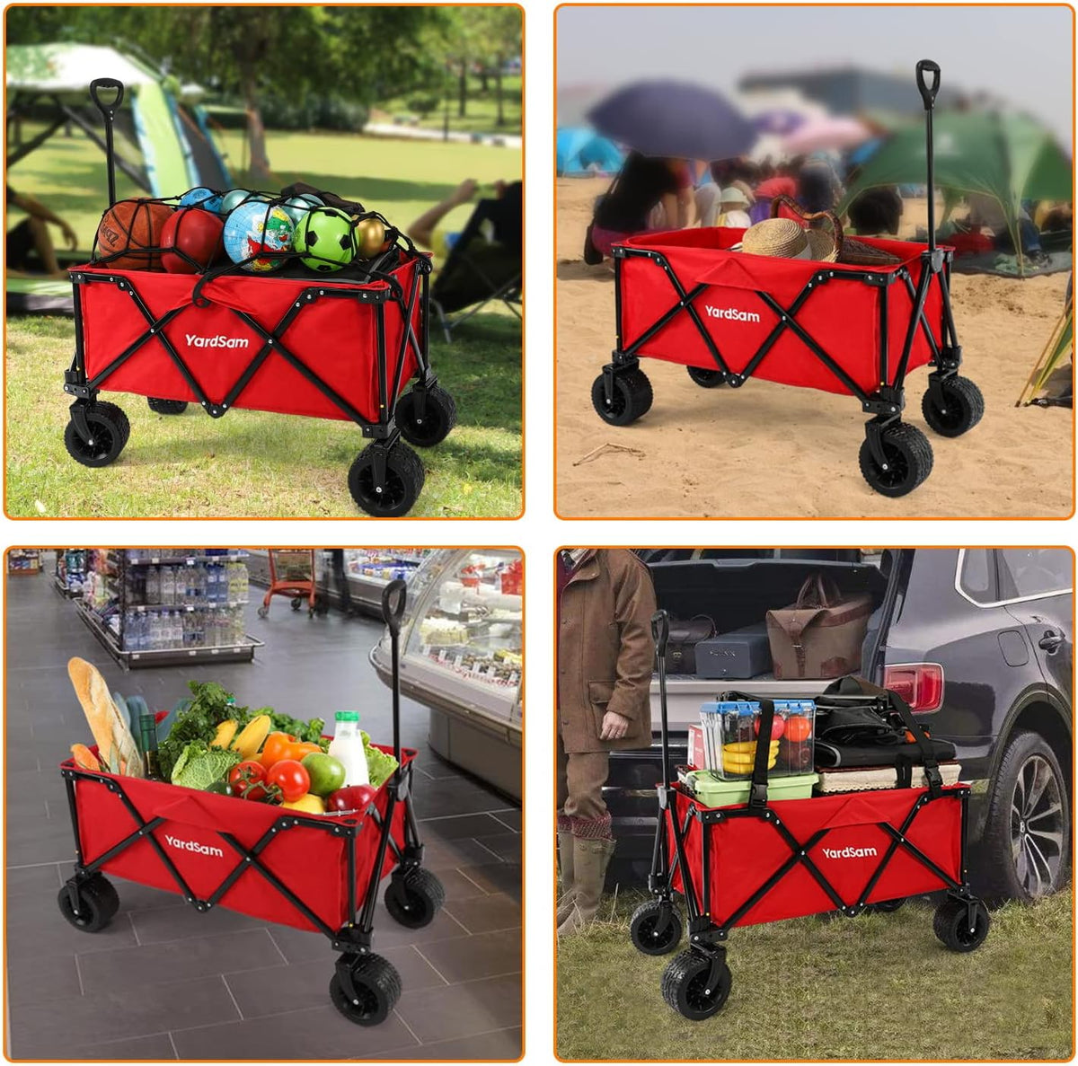 Foldable Beach and Garden Wagon Cart with Removable Wheels & Adjustable Handle B474280