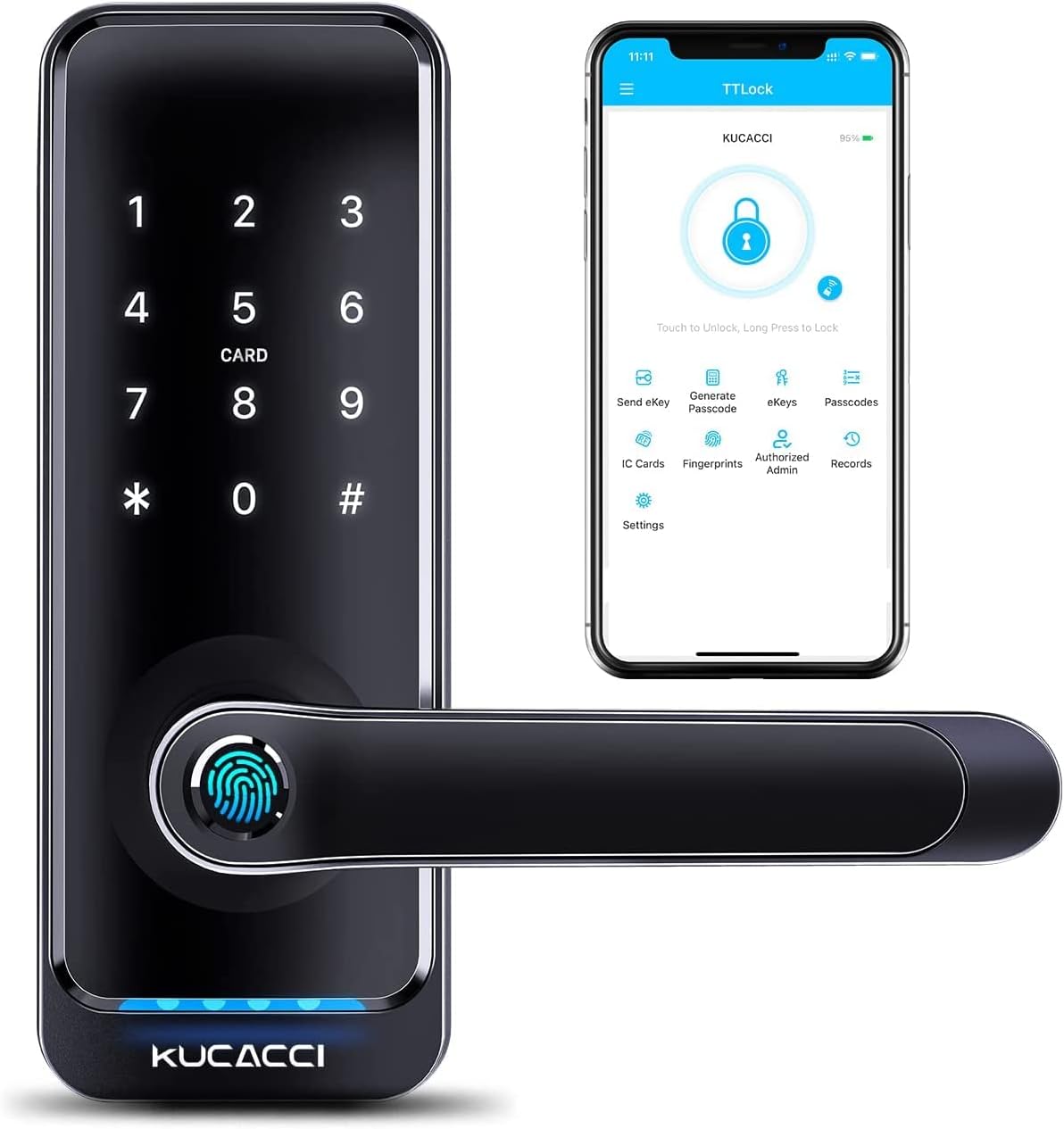 Smart Lock with Handle, Keyless Entry, Fingerprint, Silver A1058