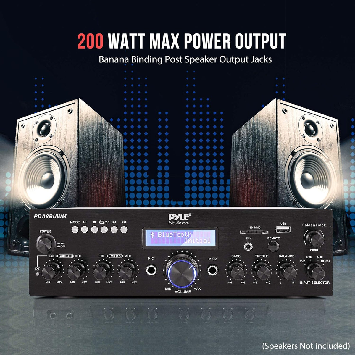 200W Dual Channel Karaoke Speaker Receiver with USB, AUX, Microphone, Echo, Radio, RCA T566017