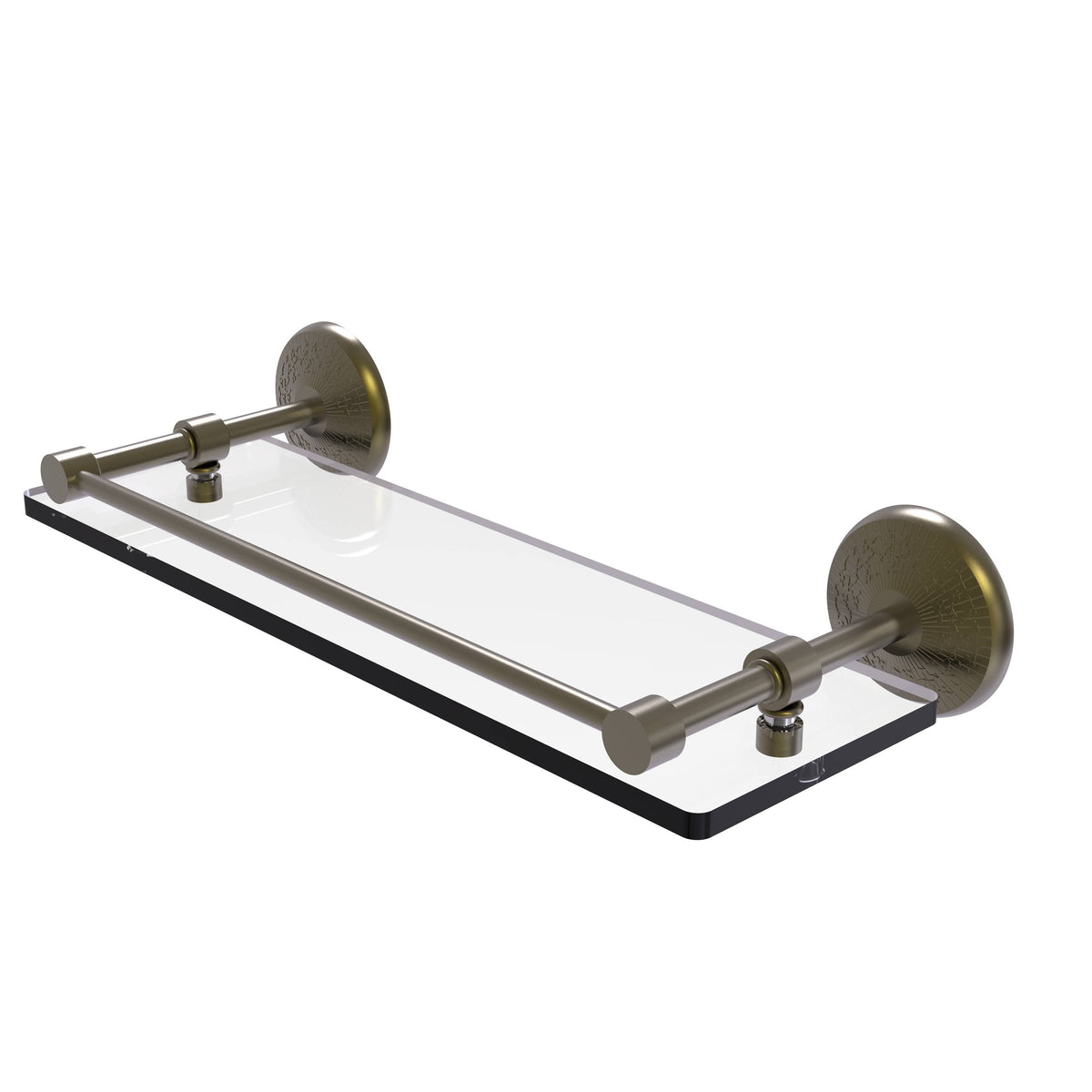 16-inch Tempered Glass Shelf with Gallery Rail - Antique Brass O957090
