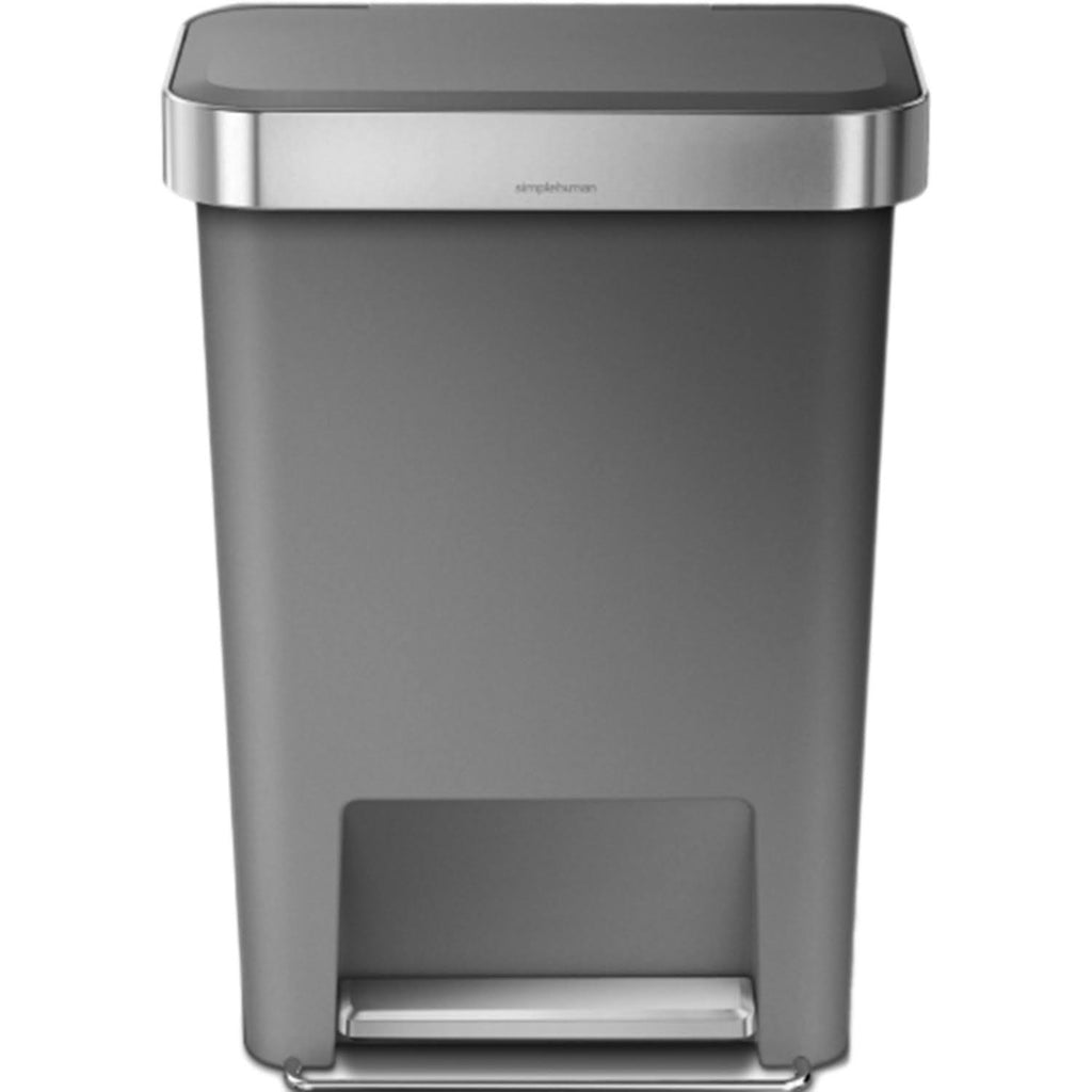 Gray 11.9 Gal Rectangular Plastic Steel Trash Can with Flip Lid and Foot Pedal M7432