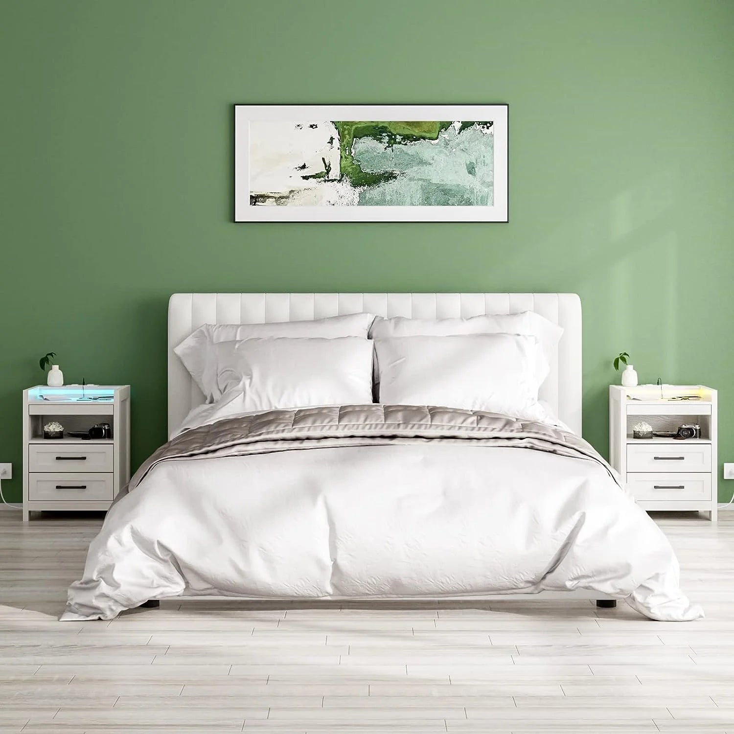 Grey Wood Nightstand with 2 Drawers and Pull-Out Shelf P41313