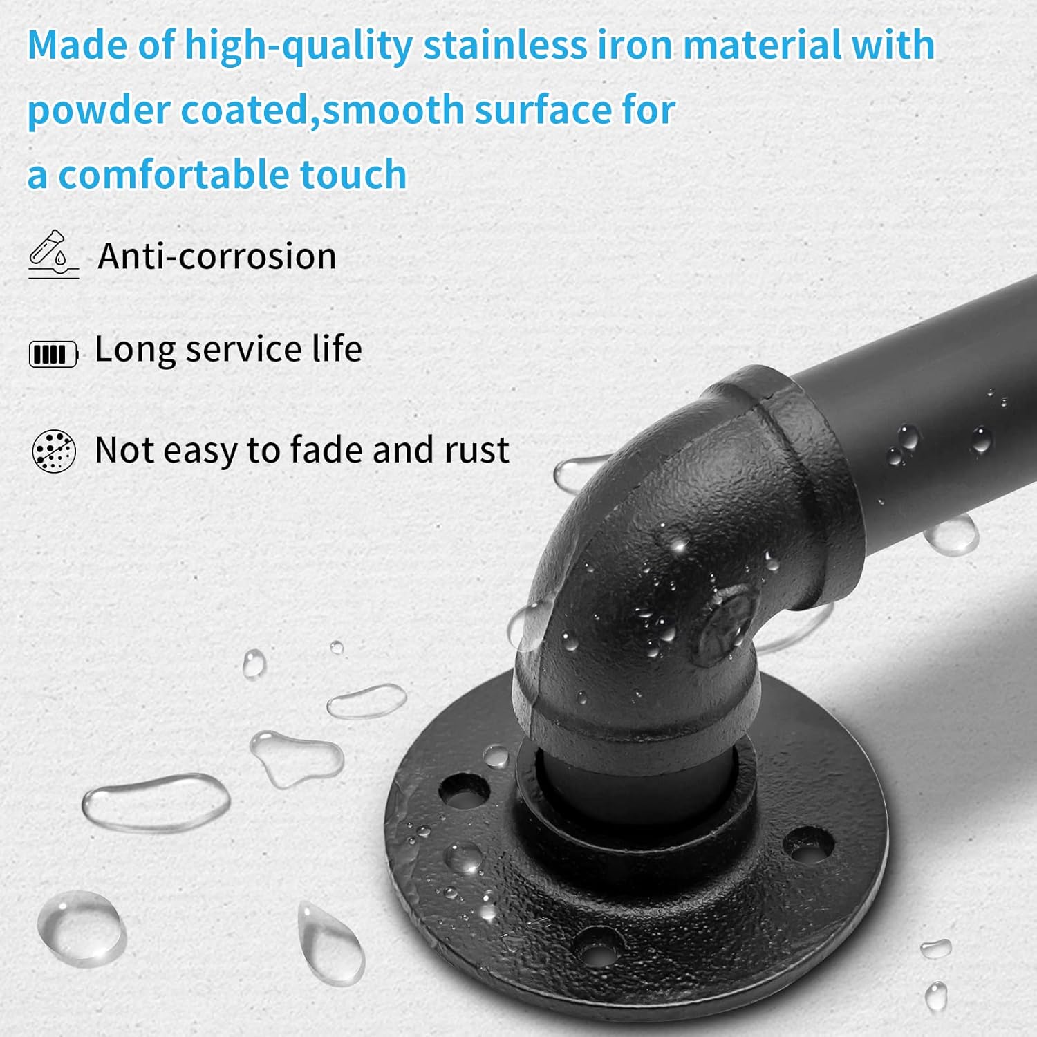 Wall Handrail 7FT/210CM, 1.25 Inch Tube Diameter, Galvanized Pipe Handrail V229