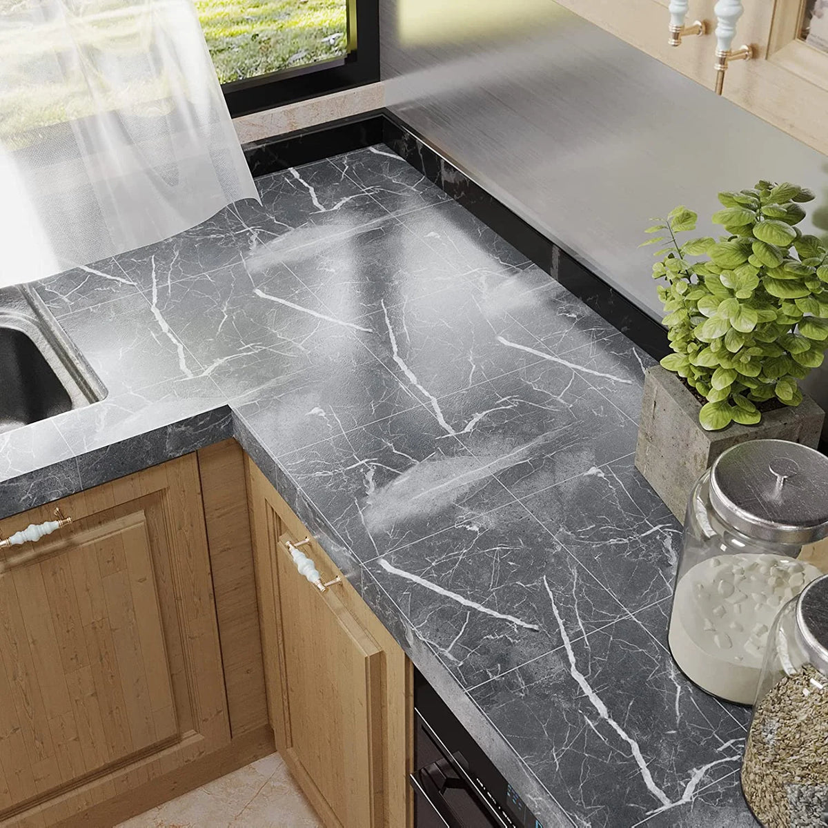 12-Pack Grey Marble Peel and Stick Vinyl Flooring Tile A170553