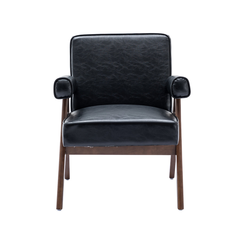 Black PU Leisure Chair with Solid Wood Armrest and Feet T574134