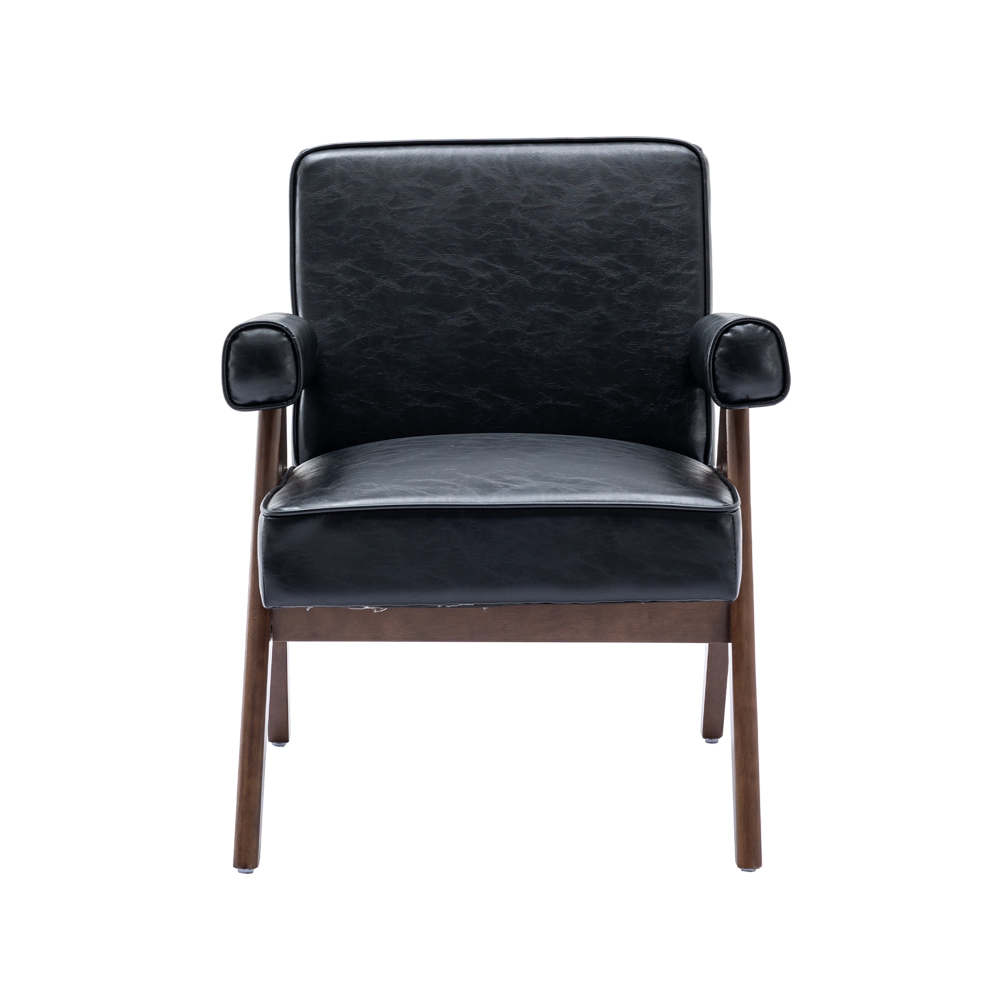 Black PU Leisure Chair with Solid Wood Armrest and Feet T574134