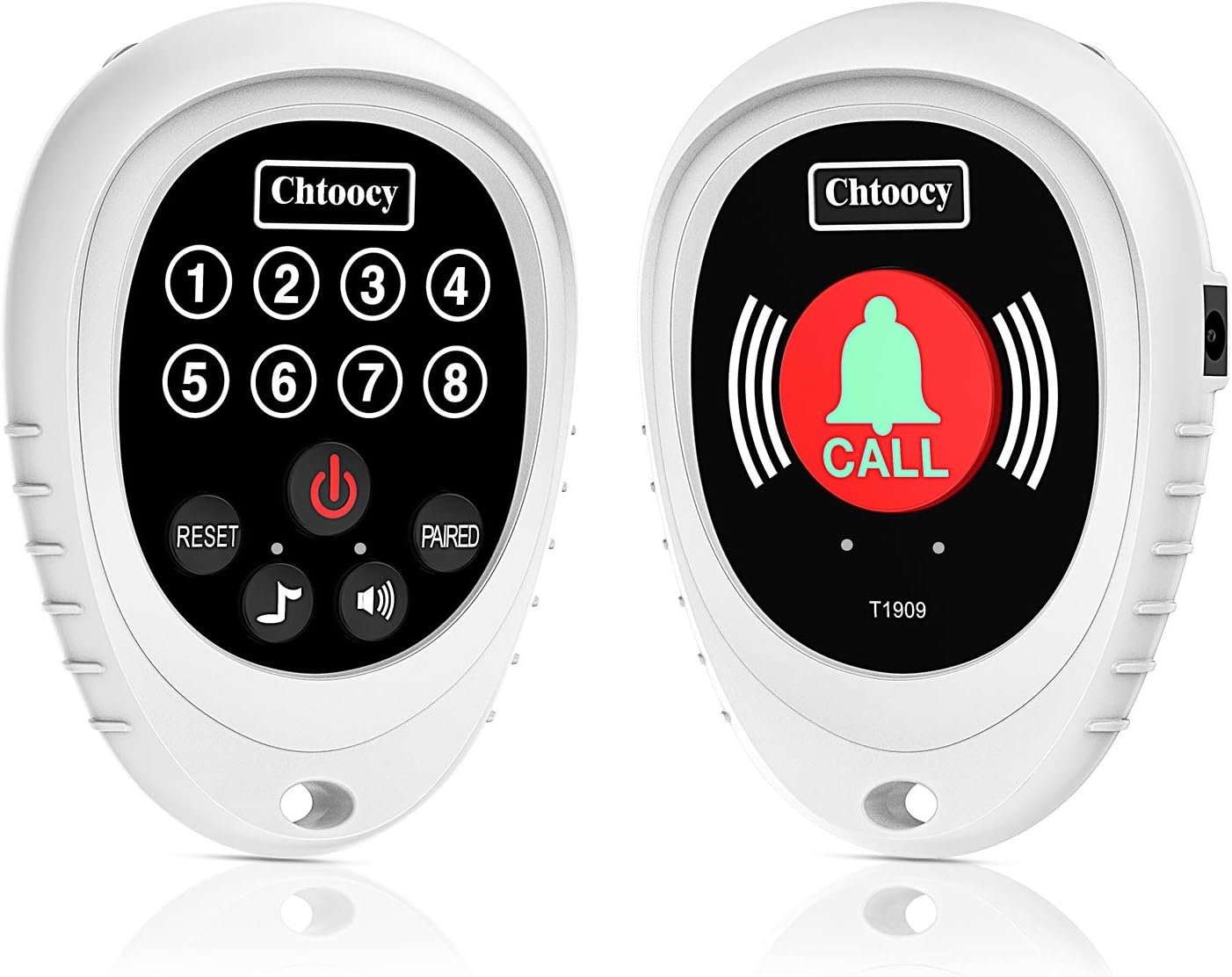 Wireless Caregiver Pager 1000 Feet Smart Call Button Transmitter with Receiver Nurse Calling Alert System (2 Call Buttons and 2 Receiver, White) O8509
