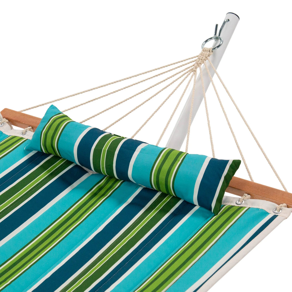 Blue and Green Stripe Quilted Hammock with Stand and Pillow X724020
