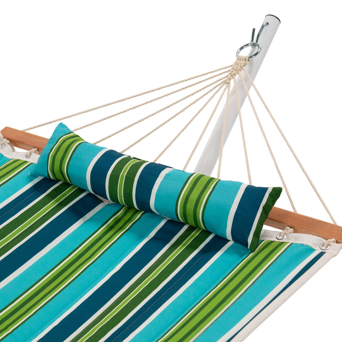 Blue and Green Stripe Quilted Hammock with Stand and Pillow X724020