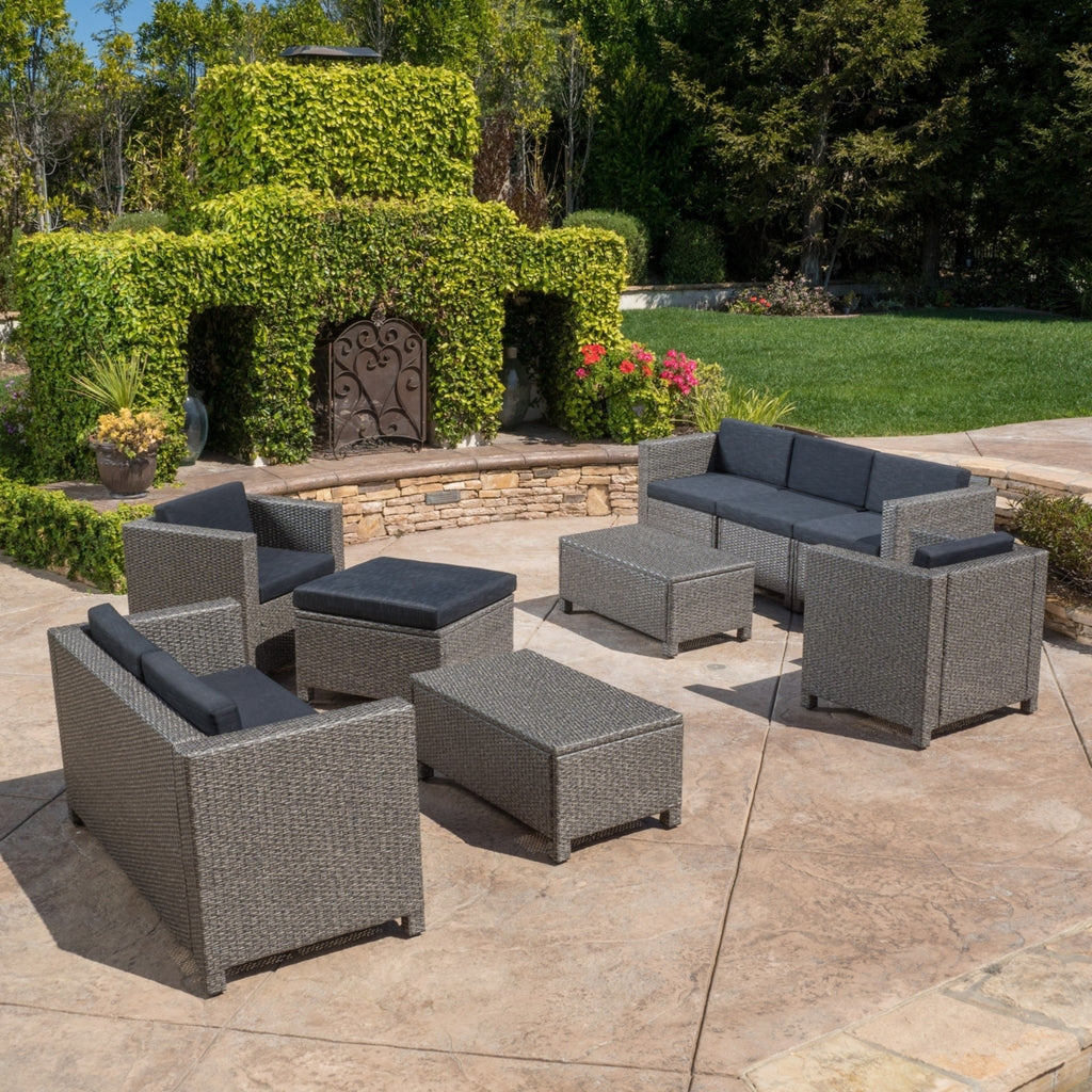 9pc Outdoor Wicker Sectional Sofa Set with Cushions F118357