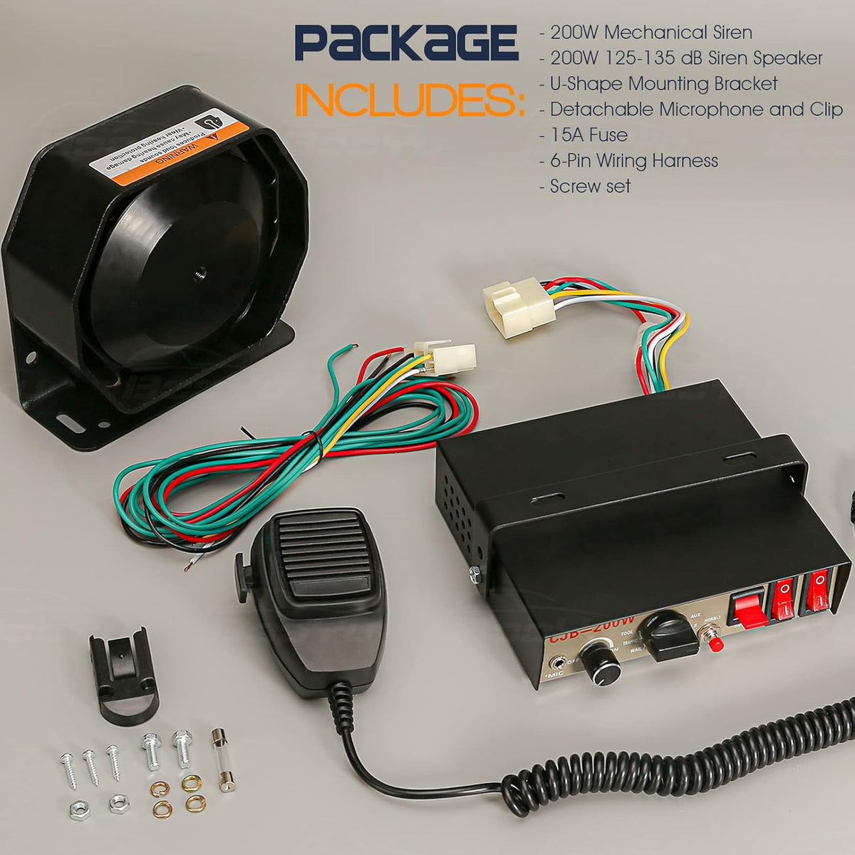 12V 200W 9 Tones Police Warning Emergency Siren PA System with Handheld Microphone F1036