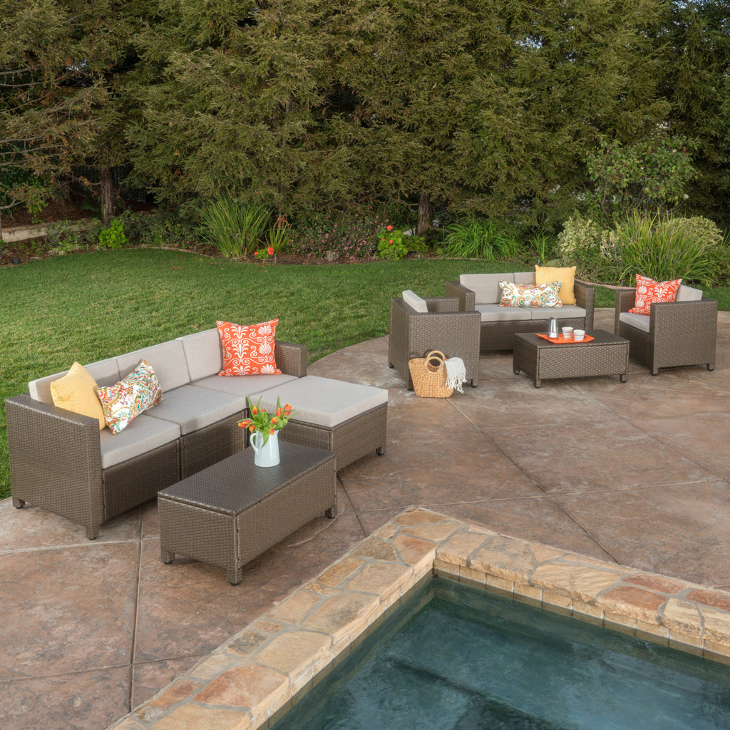 9pc Outdoor Wicker Sectional Sofa Set with Cushions F118357