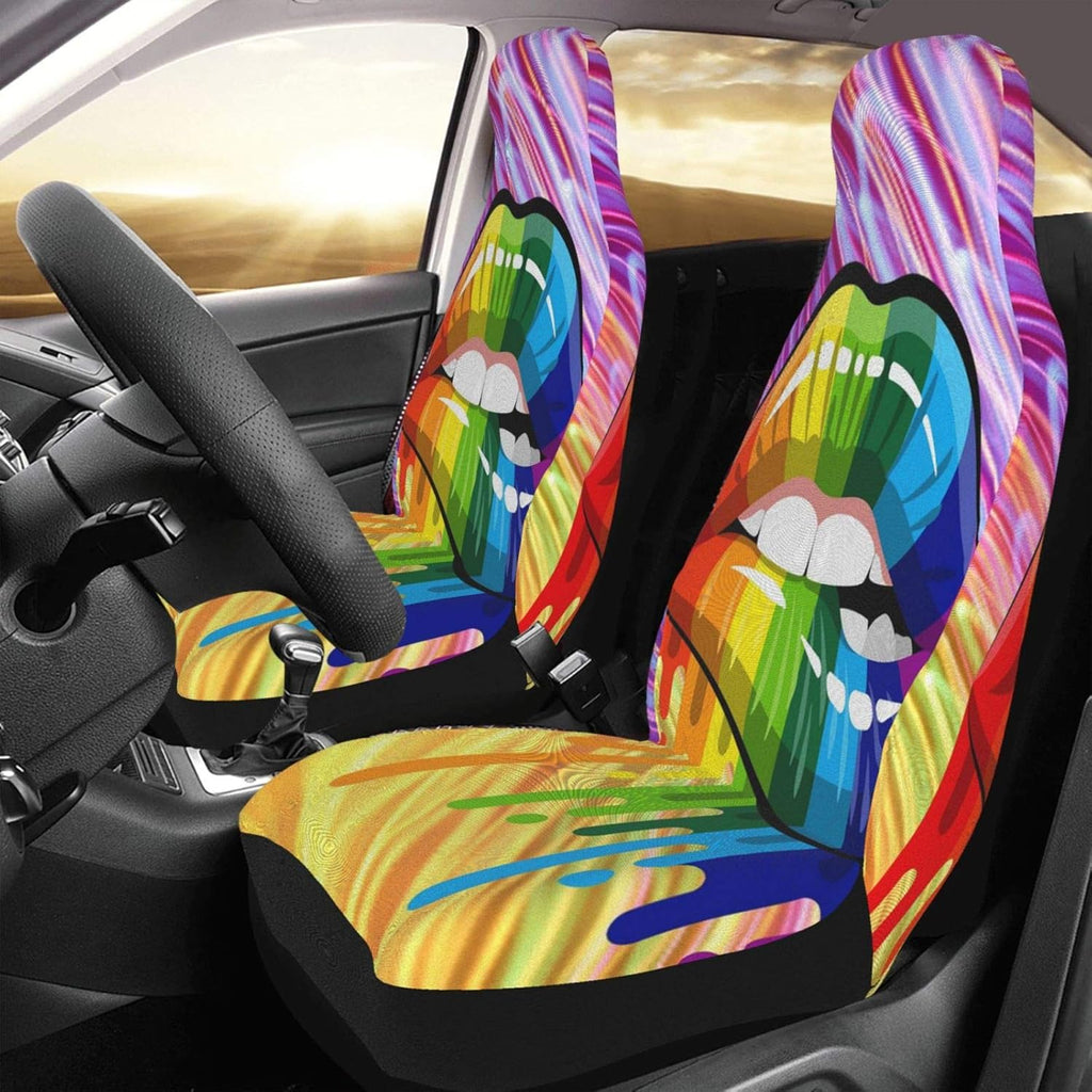 Rainbow Lips Printing Front Seat Covers 2 Pcs Z93861