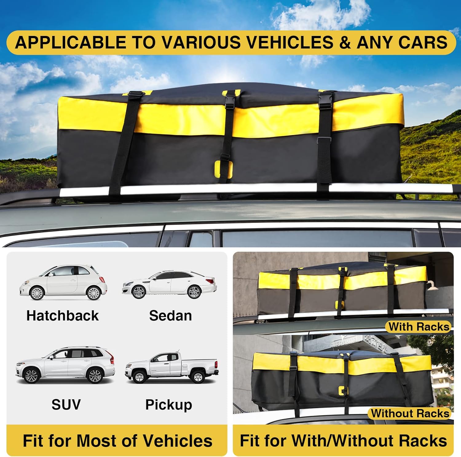 15 Cubic Feet Waterproof Rooftop Cargo Carrier with Anti-Slip Mat V597