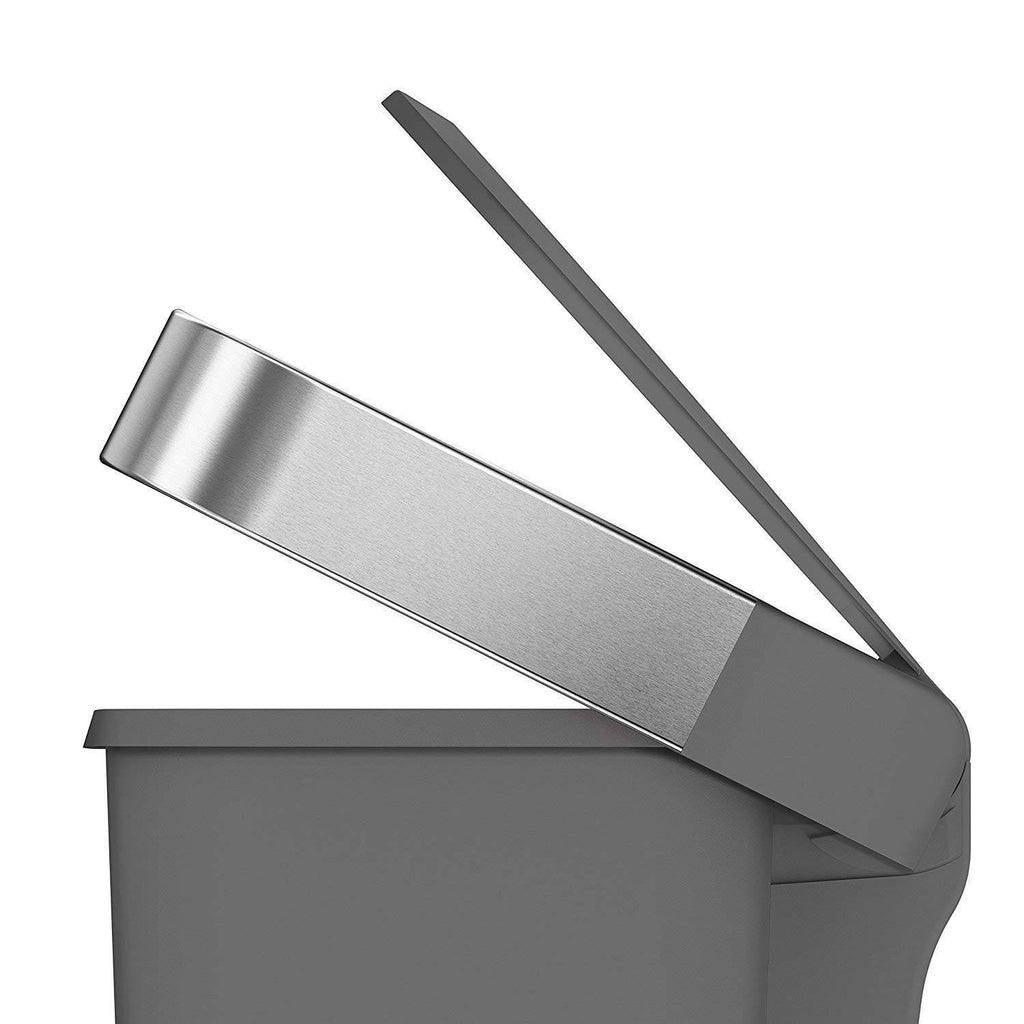 Gray 11.9 Gal Rectangular Plastic Steel Trash Can with Flip Lid and Foot Pedal M7432
