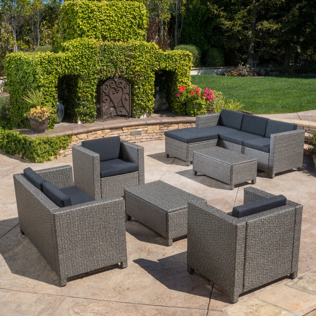 9pc Outdoor Wicker Sectional Sofa Set with Cushions F118357