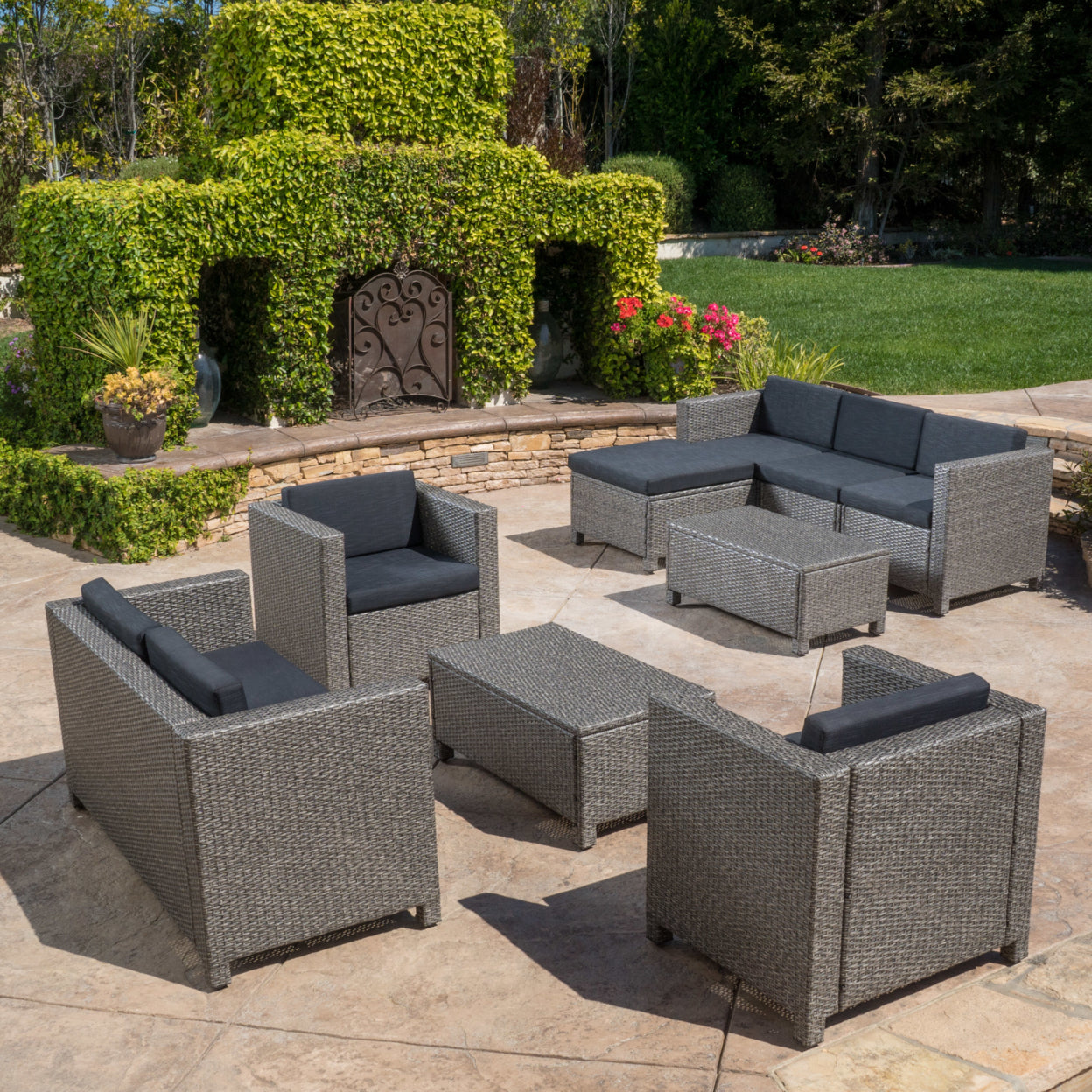 9pc Outdoor Wicker Sectional Sofa Set with Cushions F118357