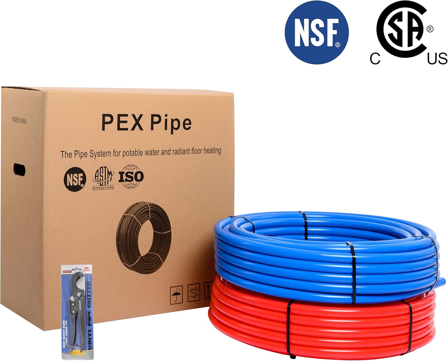 Blue & Red 3/4-Inch Pex-b Pipe/Tubing 2 x75 ft (150 ft) Length with Pipe Cutter O6557