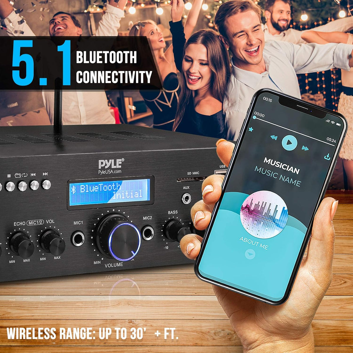 200W Dual Channel Karaoke Speaker Receiver with USB, AUX, Microphone, Echo, Radio, RCA T566017
