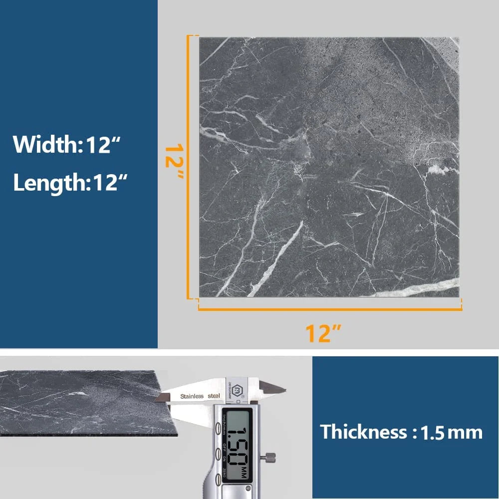 12-Pack Grey Marble Peel and Stick Vinyl Flooring Tile A170553