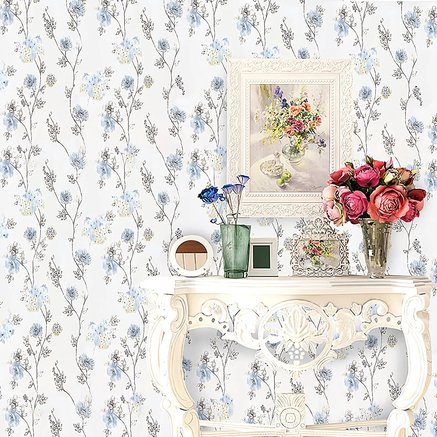 Green Plant Retro Leaf Flower Waterproof Peel And Stick Wallpaper Q19166