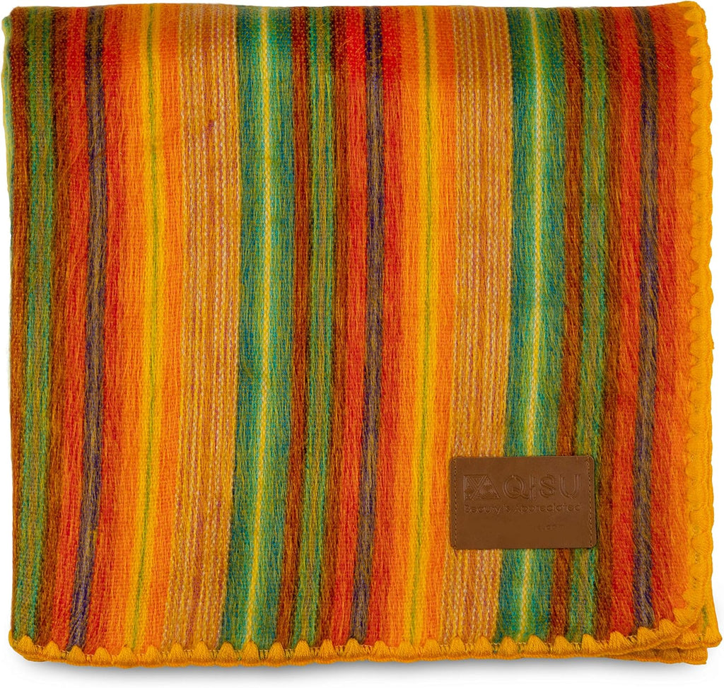 Alpaca Wool Blanket Throw, 85 x 65 inches, Turquoise Sea Foam Variegated D1886