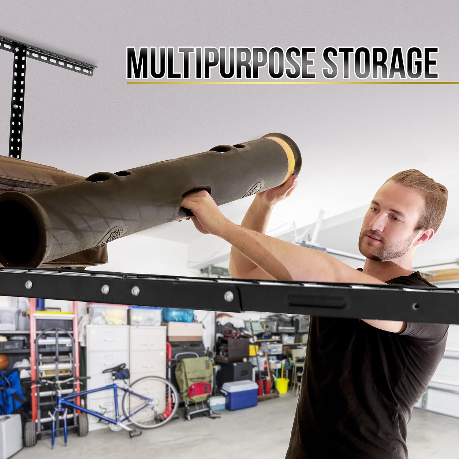 Overhead Garage Shelving Storage Rack, Adjustable 3’ x 6’, Heavy Duty Mounted Storage Shelves with 4 Flat Hooks H512798