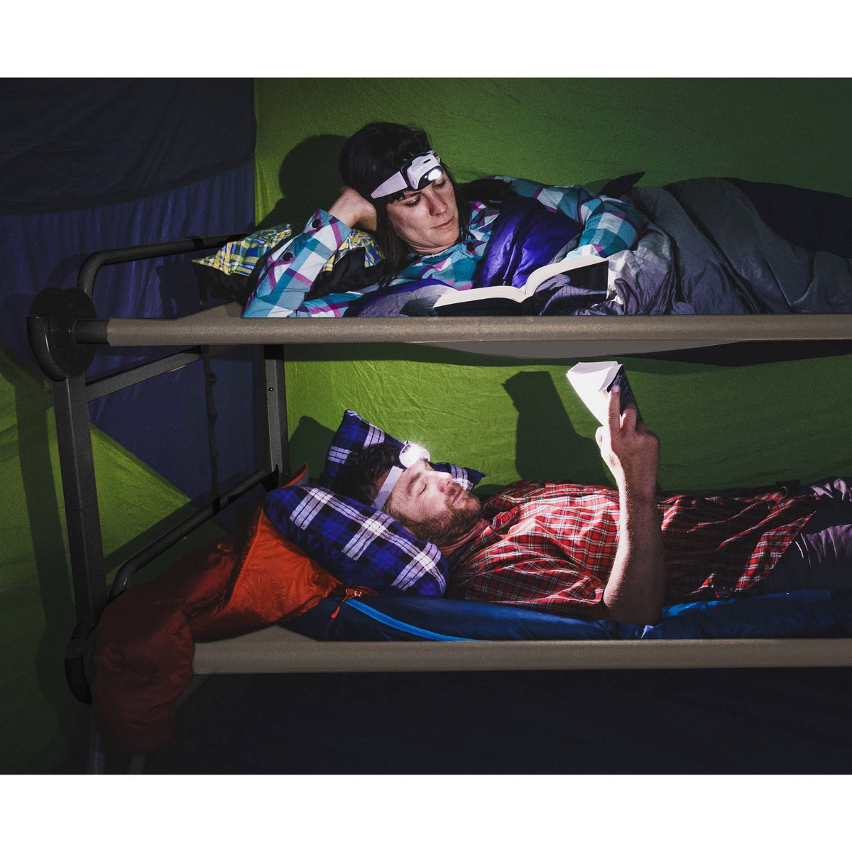 Tan Bunked Double Camping Cot with Organizers G85840