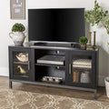 Black Wood Media TV Stand with 2 Storage Cabinets A139