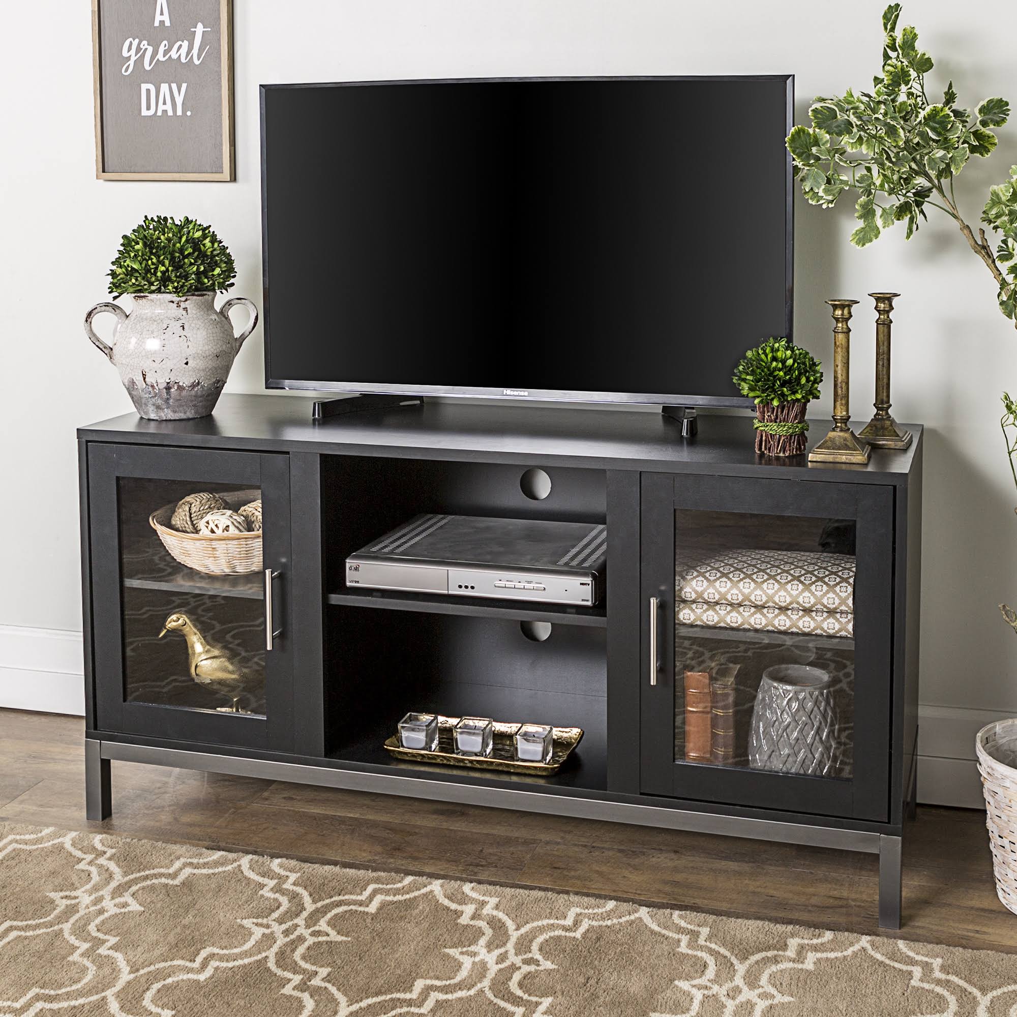 Black Wood Media TV Stand with 2 Storage Cabinets A139