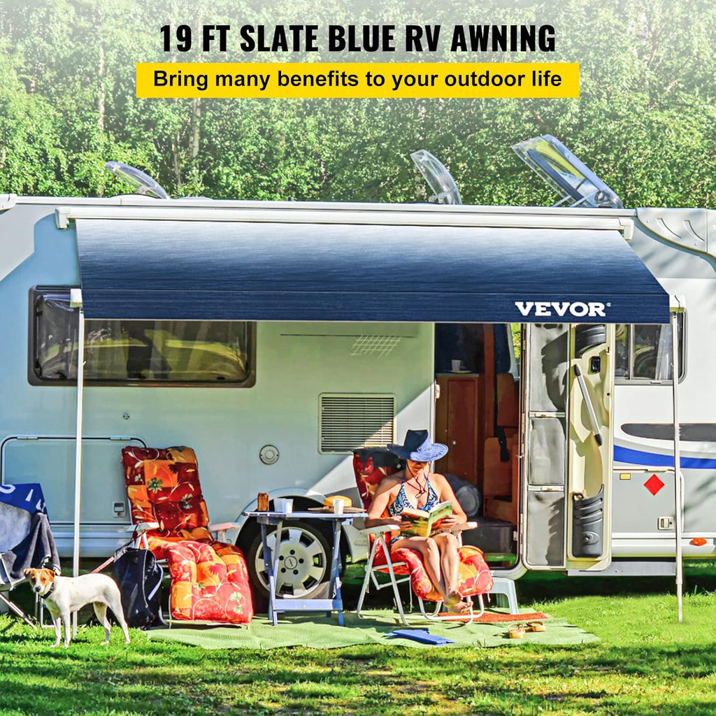 19 FT Slate Blue Vinyl RV Awning Replacement Fabric M4854
