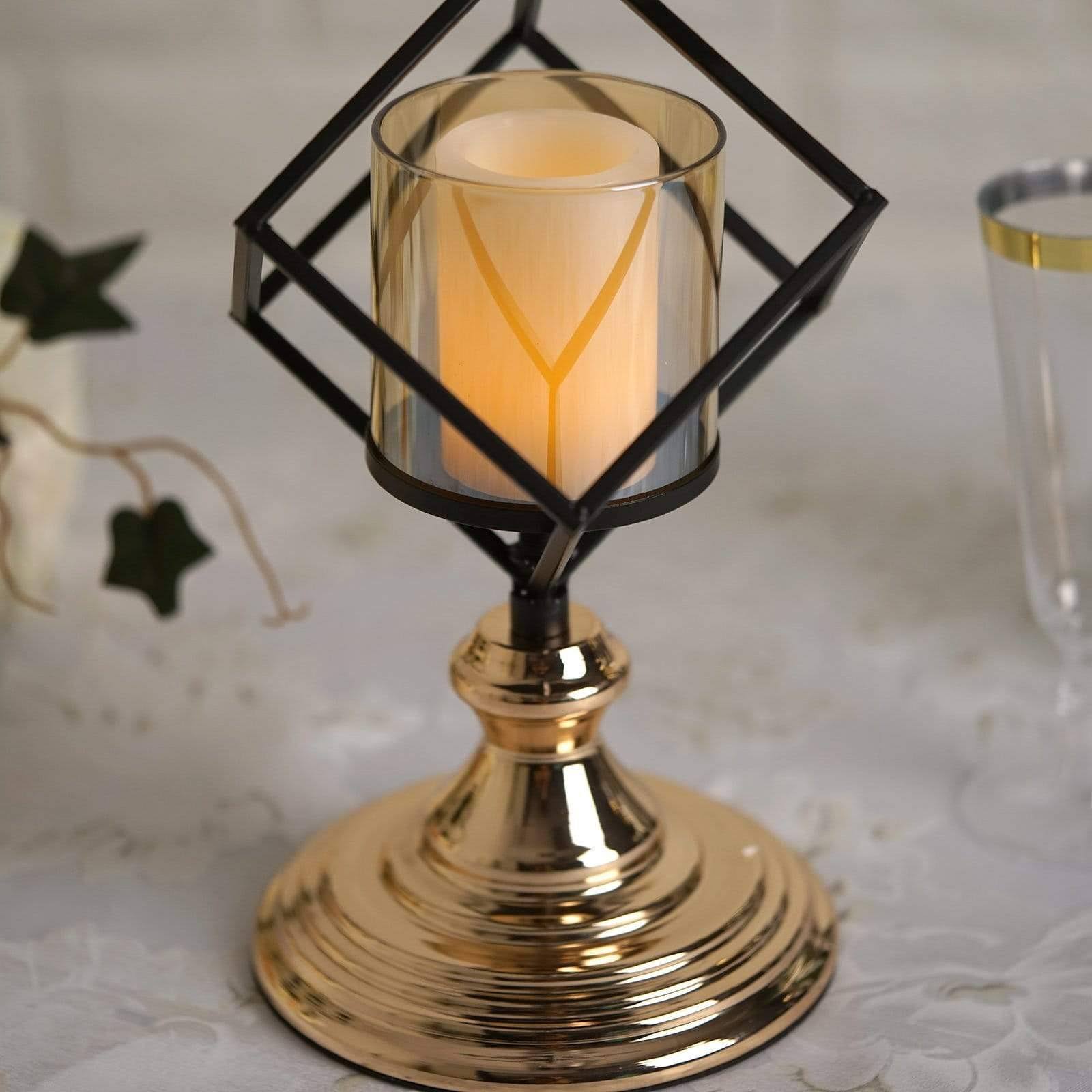 Gold Black Geometric Glass Votive Candle Holders C35291