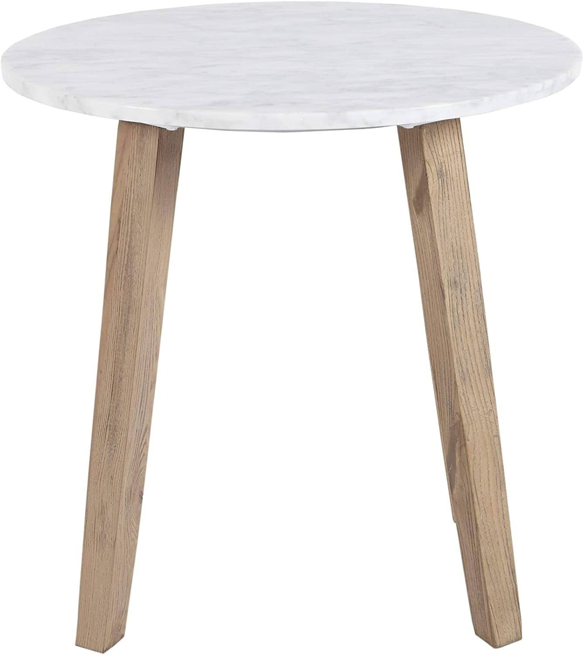White Round Marble Wood End Table R897