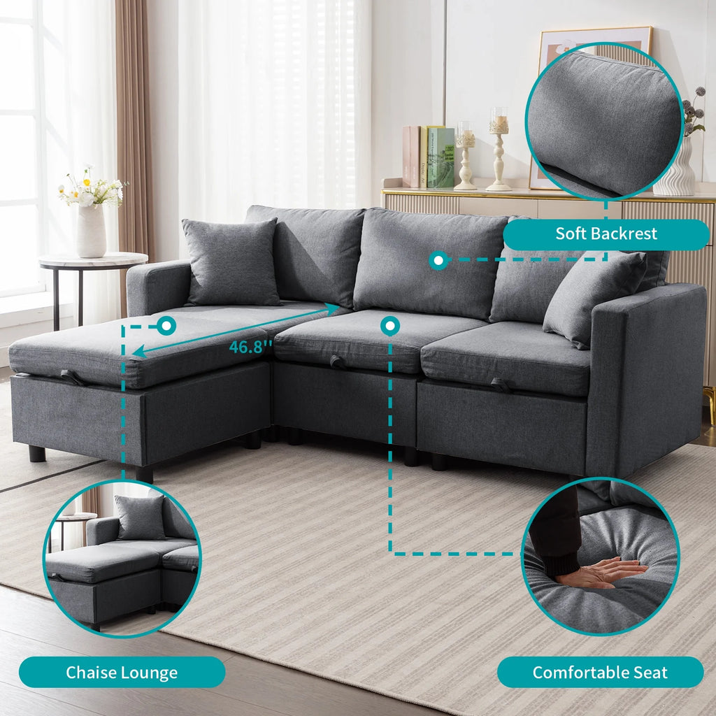 3-Seater Sofa, Loveseat and 1 Ottoman Dark Grey J959785