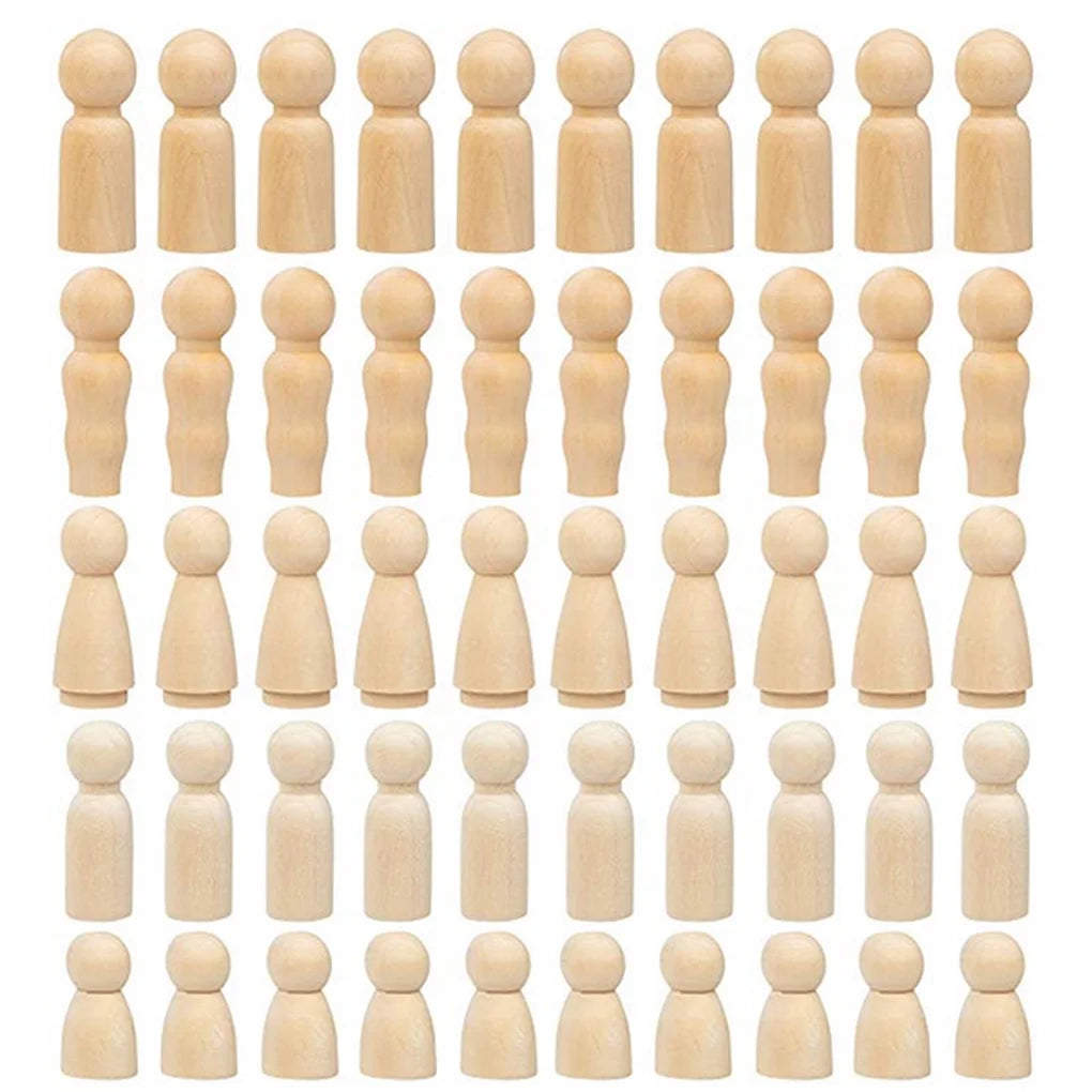 50 Pc Wooden Peg Dolls People Toys G2798