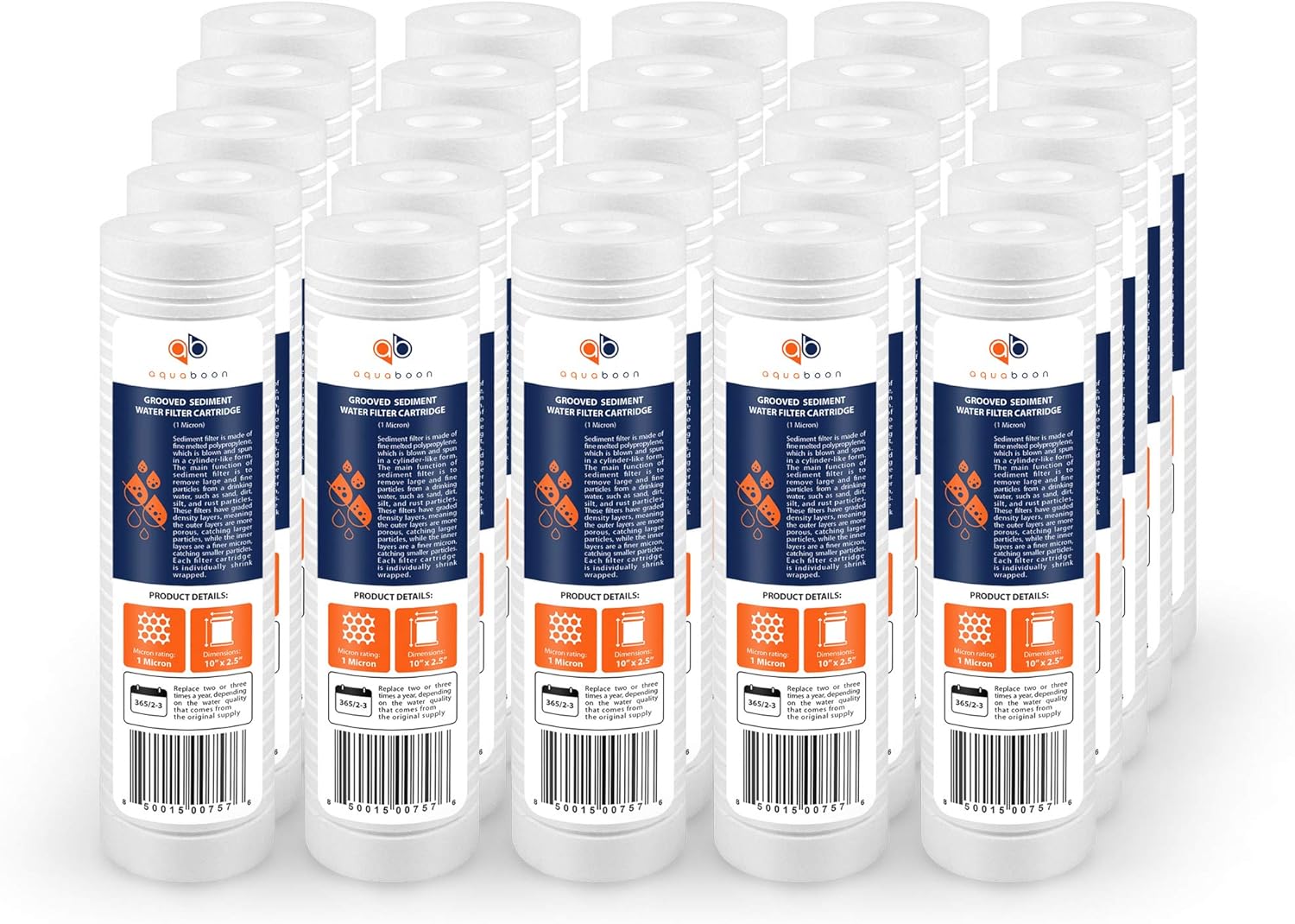 1 Micron 10 x 2.5 Grooved Sediment Water Filter Replacement Cartridge, 25-Pack Z50877