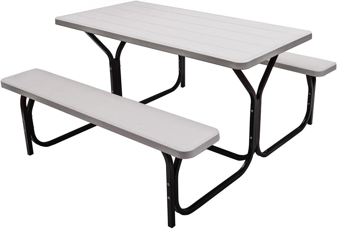 Gray Metal Picnic Table Bench Set C3725