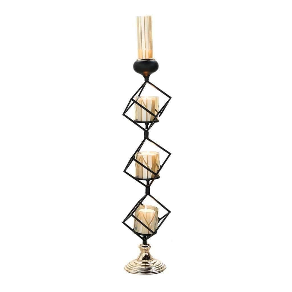 Gold Black Geometric Glass Votive Candle Holders C35291