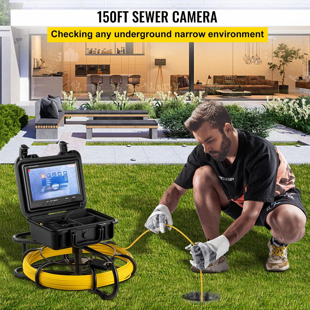 Sewer Camera 150ft/45.6m with 9 in Color LCD Monitor, IP68 Waterproof Pipe Camera J56086
