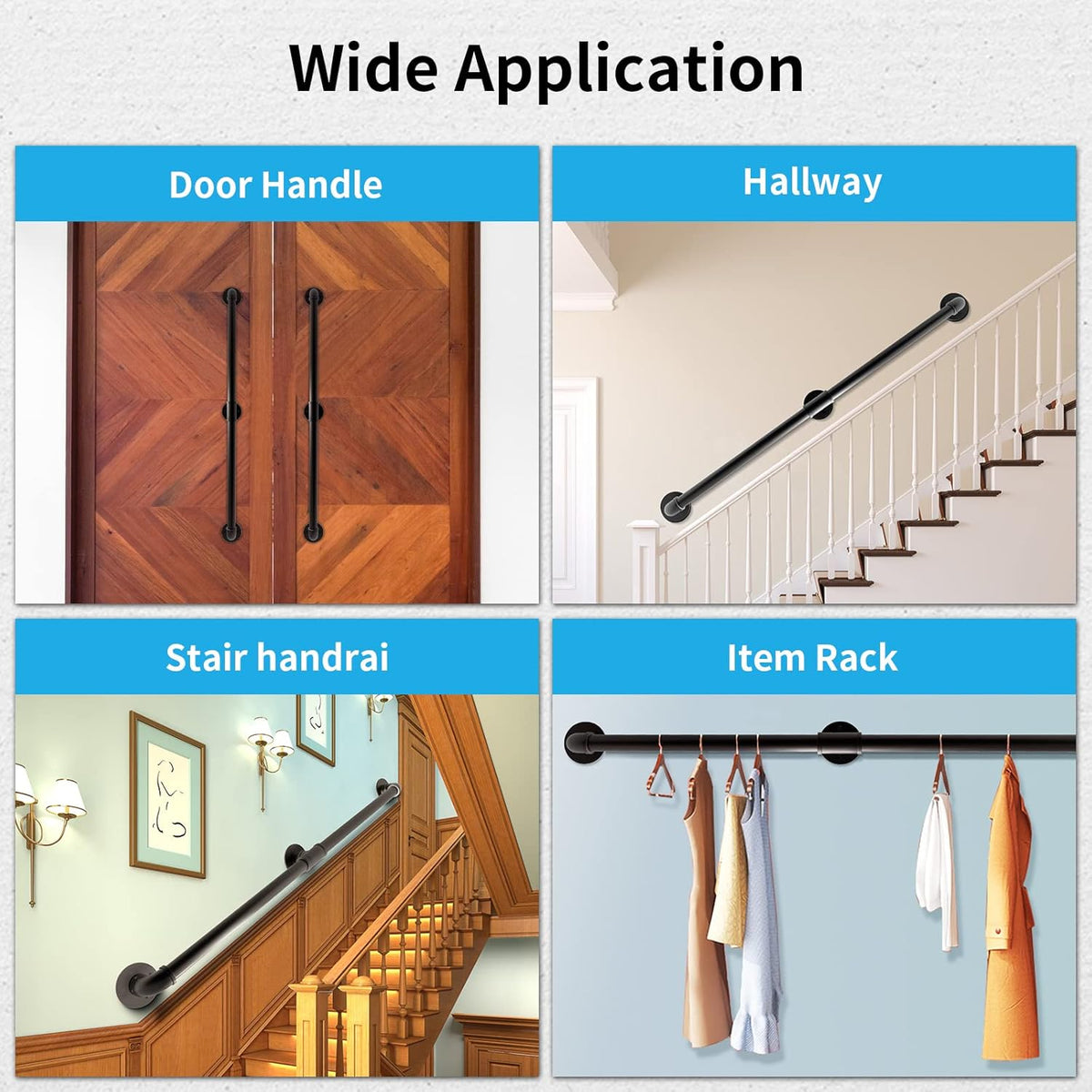 Wall Handrail 7FT/210CM, 1.25 Inch Tube Diameter, Galvanized Pipe Handrail V229