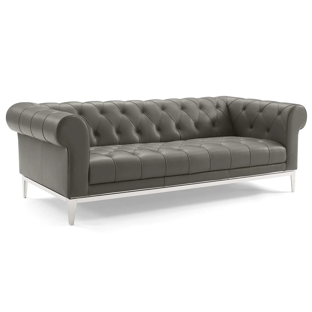 Tufted Upholstered Leather 3 Piece Set in Gray L56950