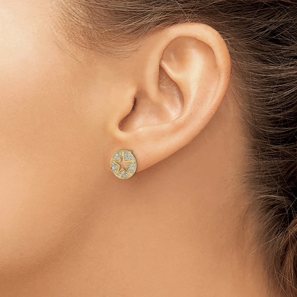 14 Karat Two-Tone Lab Grown Diamond and Created Pink Sapphire Earrings Y320
