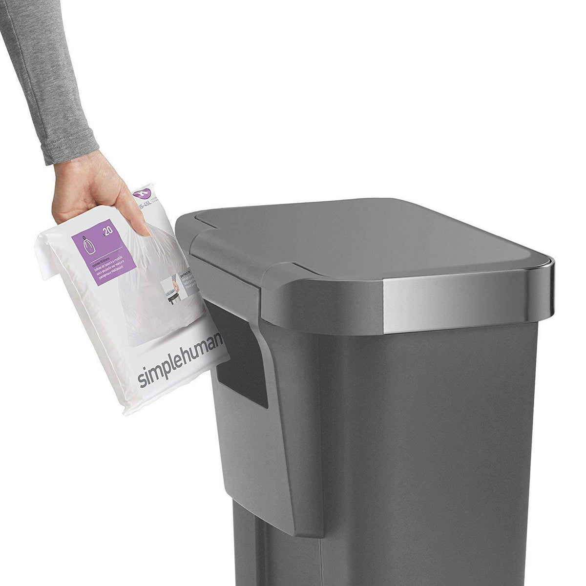 Gray 11.9 Gal Rectangular Plastic Steel Trash Can with Flip Lid and Foot Pedal M7432