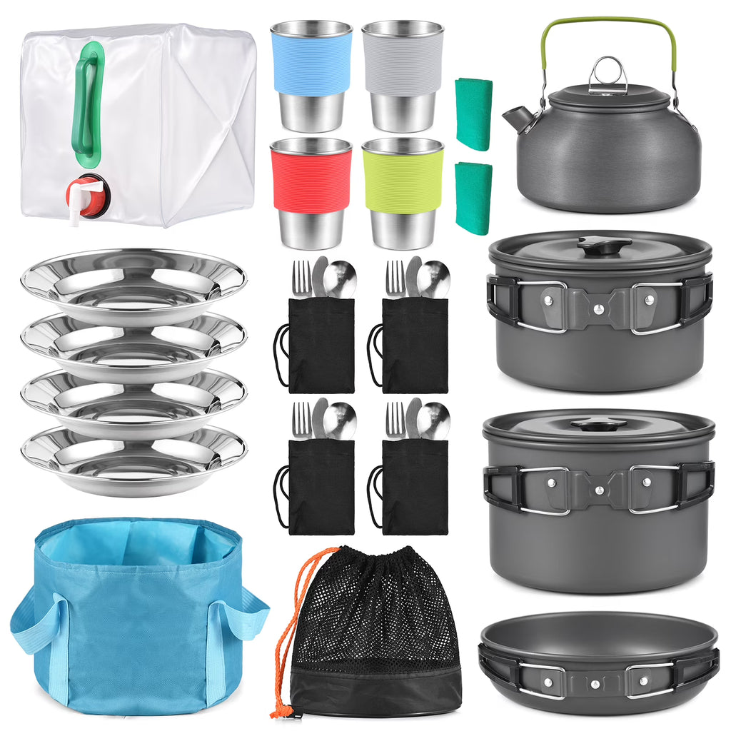 Collapsible Cookware Utensils Kit with Pan Knife Fork Bowl Q657