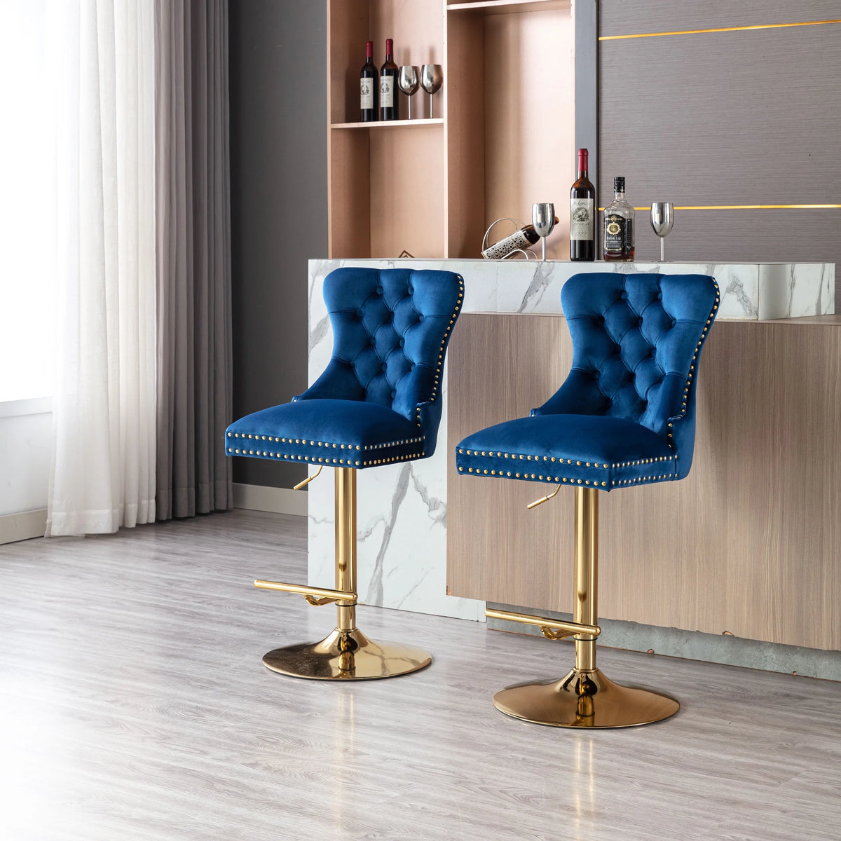 Blue Velvet Adjustable Counter Height Bar Stools Set of 2 Z898700