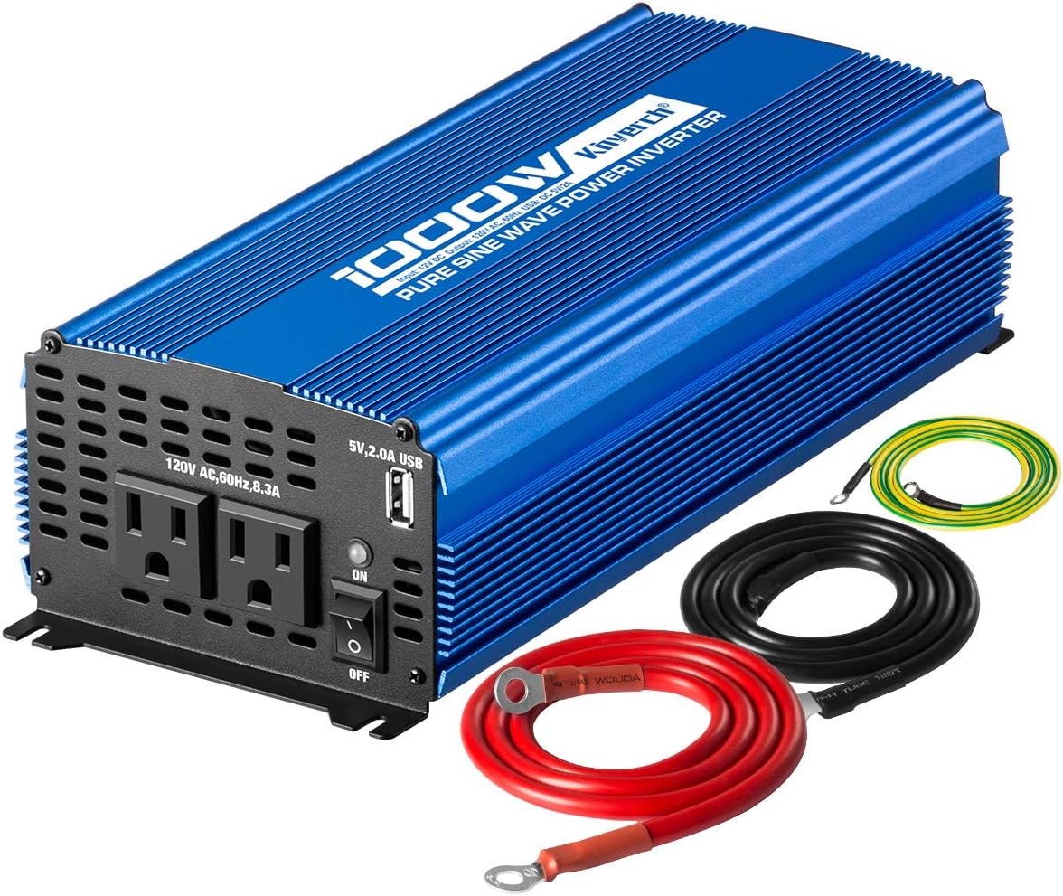 2000W Pure Sine Wave Power Inverter 12V DC to 110V AC with 3 AC Outlets & 1 USB Port Z7054